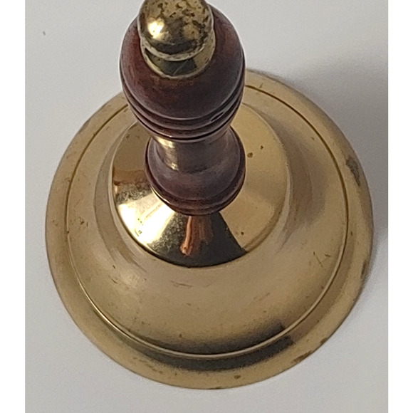 Vintage Brass School Bell Hand Held Wood Handle 8" tall x 4" diameter - Picture 6 of 6